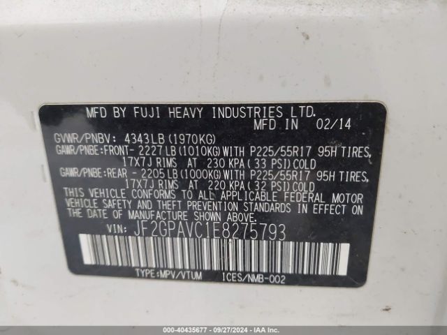 JF2GPAVC1E8275793 Subaru Xv Crosstrek 2.0i Premium