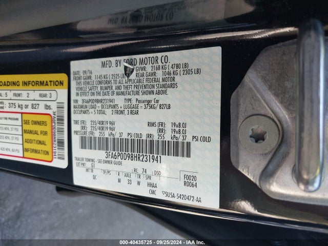 Ford Fusion Platinum 2017 3FA6P0D98HR231941 Image 9