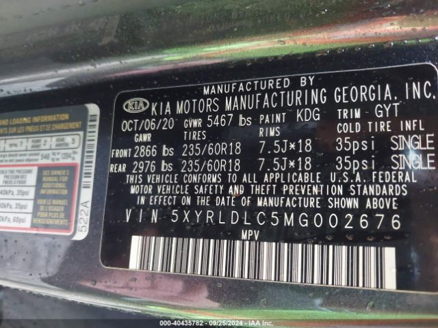 5XYRLDLC5MG002676 KIA SORENTO S