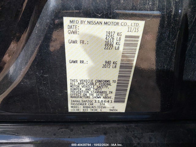 Nissan Altima 2.5 Sv 2016 1N4AL3AP2GC118641 Image 9