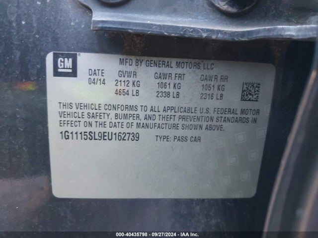 Chevrolet IMPALA 1LT 2014 1G1115SL9EU162739 Image 9