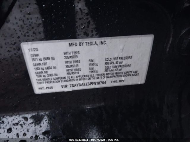 7SAYGAEE8PF918764 Tesla Model Y Awd/long Range Dual Motor All-wheel Drive