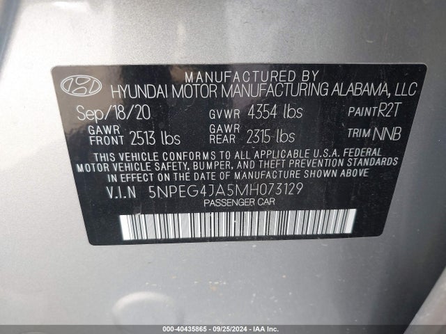 Hyundai SONATA SE 2021 5NPEG4JA5MH073129 Image 9