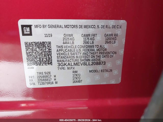 3GKALMEV8LL208873 GMC Terrain Fwd Sle