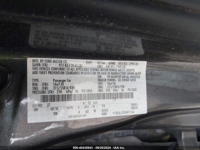 Ford FOCUS SE 2016 1FADP3F26GL369239 Image 9
