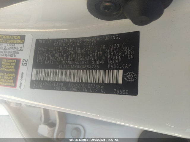 Toyota CAMRY SE 2022 4T1T11AK8NU668785 Image 9