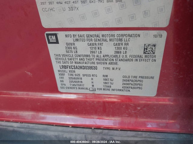 LRBFXCSA2KD038630 Buick Envision Fwd Essence