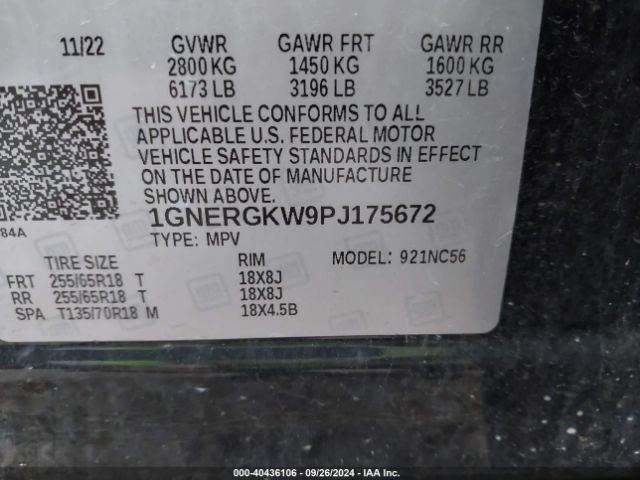 1GNERGKW9PJ175672 Chevrolet Traverse Fwd Lt Cloth