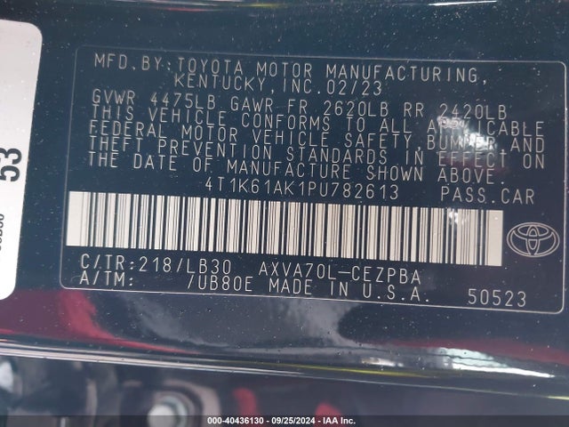 Toyota CAMRY XSE 2023 4T1K61AK1PU782613 Image 9