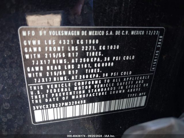 3VVCX7B22PM329498 Volkswagen Taos 1.5t S