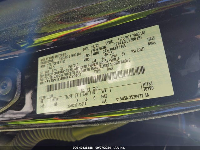 Ford F-150 Tremor 2022 1FTEW1E88NFC29961 Image 9