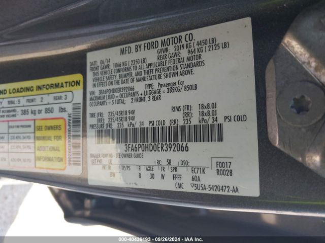 3FA6P0HD0ER392066 Ford FUSION SE