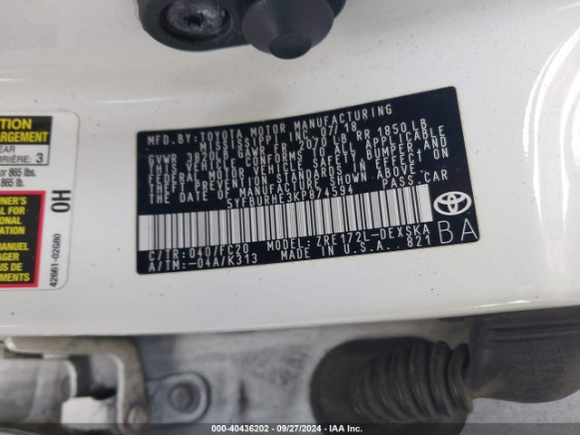 Toyota COROLLA SE 2019 5YFBURHE3KP874594 Image 9