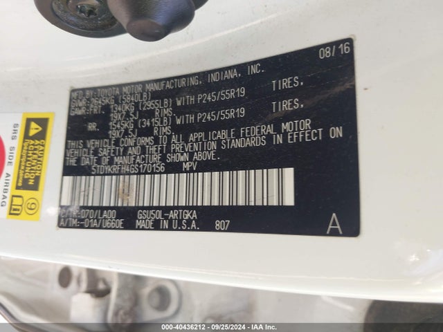 5TDYKRFH4GS170156 Toyota Highlander Limited V6
