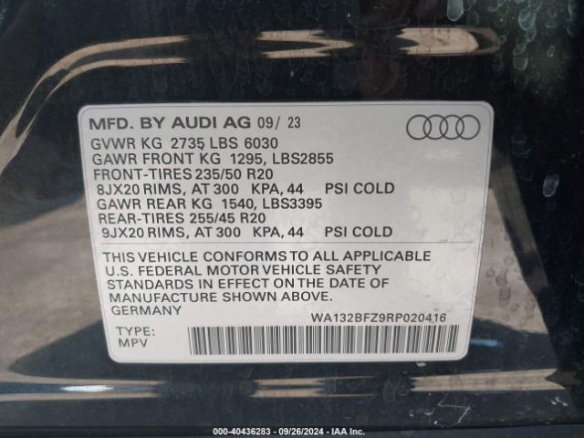 2024 AUDI Q4 SPORTBACK E-TRON WA132BFZ9RP020416 Photo 8