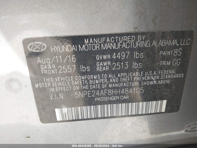 Hyundai Sonata 2017 5NPE24AF8HH484105 Image 9