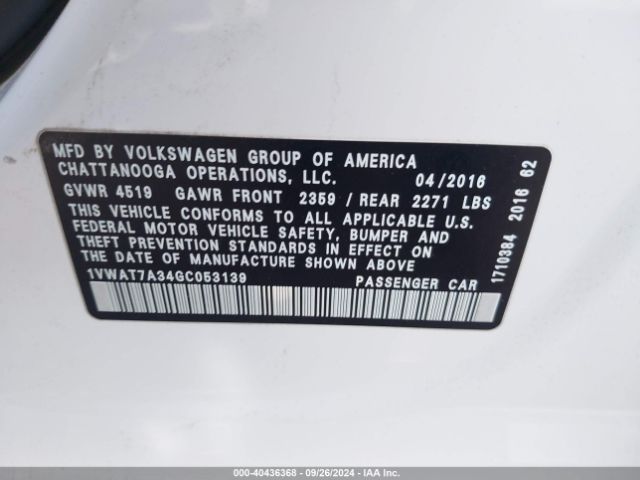 1VWAT7A34GC053139 Volkswagen Passat 1.8t R-line