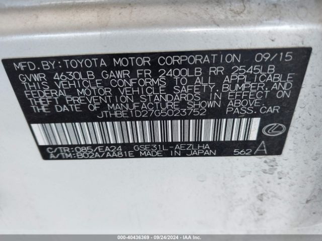 JTHBE1D27G5023752 Lexus IS 350