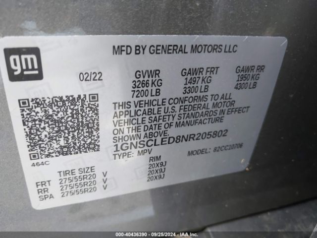 1GNSCLED8NR205802 Chevrolet Tahoe 2wd Commercial Fleet