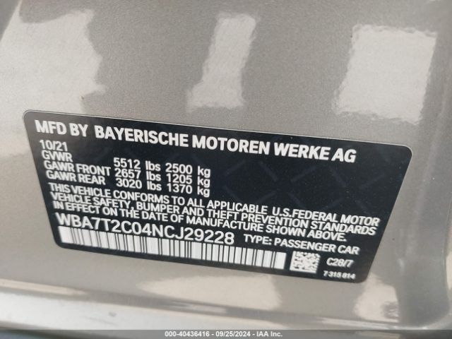 WBA7T2C04NCJ29228 BMW 740 I