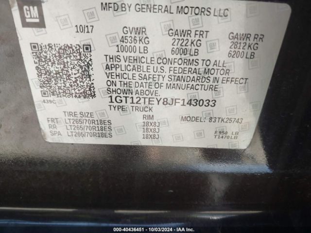 1GT12TEY8JF143033 GMC Sierra 2500hd Slt