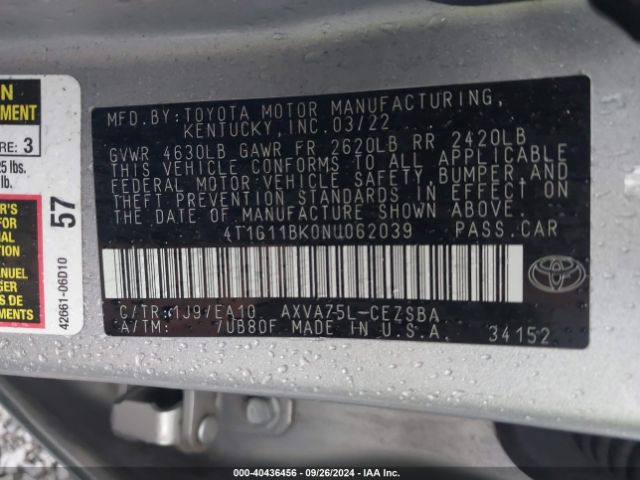 4T1G11BK0NU062039 Toyota Camry Se Awd