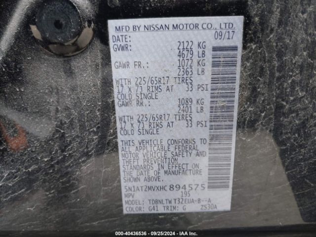 5N1AT2MVXHC894575 Nissan ROGUE SV