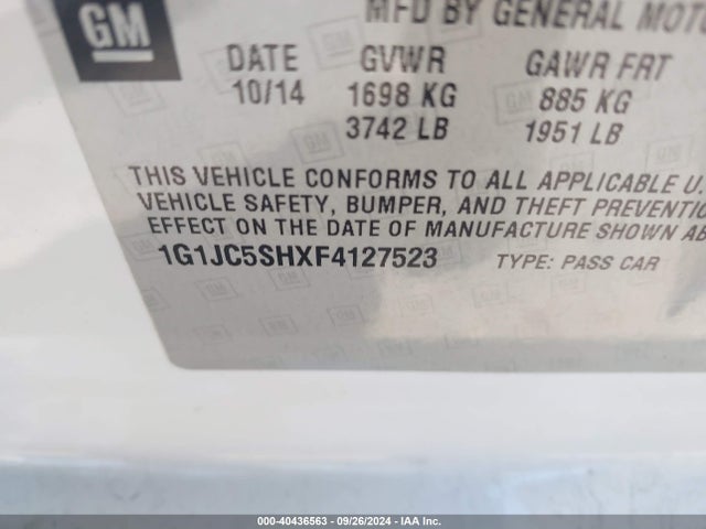 Chevrolet Sonic Lt Auto 2015 1G1JC5SHXF4127523 Image 9