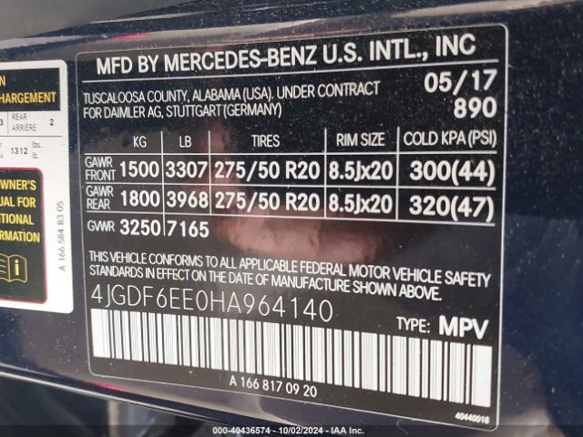 4JGDF6EE0HA964140 Mercedes-Benz Gls 450 4matic