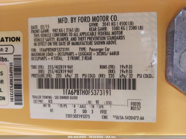 1FA6P8TH0F5373191 Ford Mustang Ecoboost
