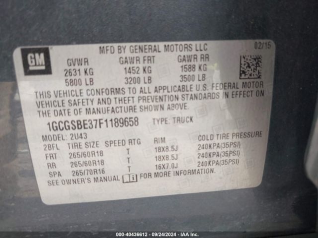 1GCGSBE37F1189658 Chevrolet Colorado Lt