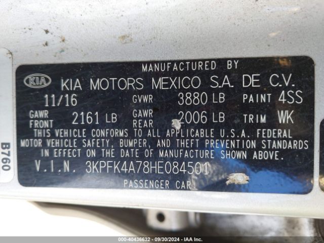 3KPFK4A78HE084501 KIA FORTE LX