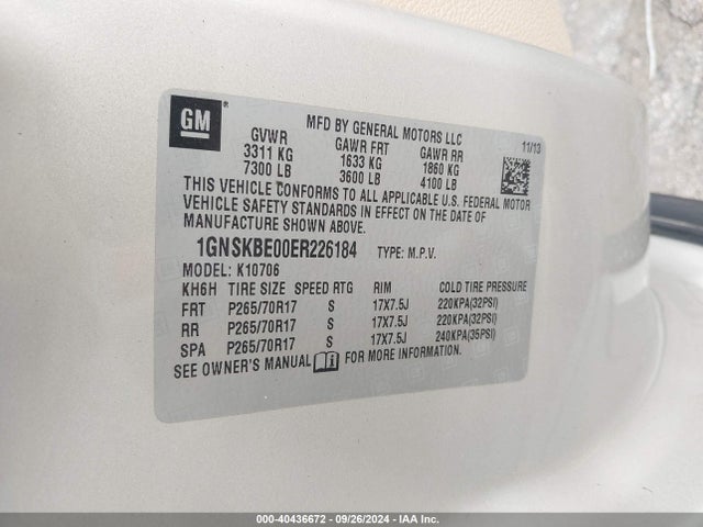 Chevrolet Tahoe Lt 2014 1GNSKBE00ER226184 Image 9