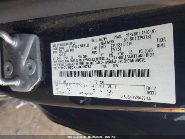 Ford ESCAPE SE 2019 1FMCU9GDXKUC05783 Image 9