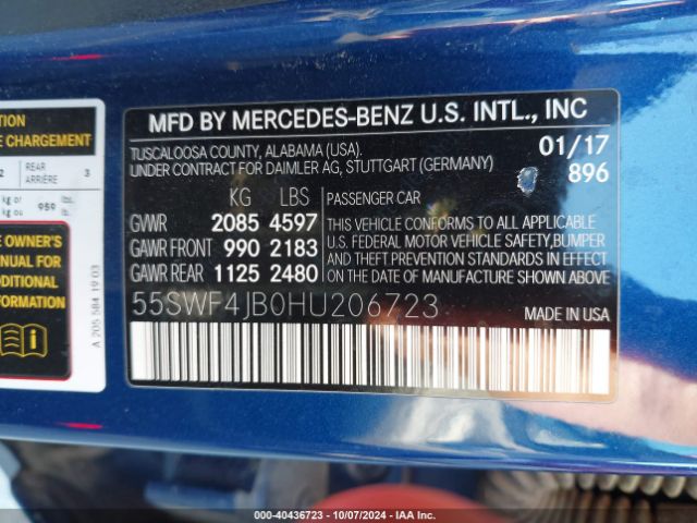55SWF4JB0HU206723 Mercedes-Benz C 300