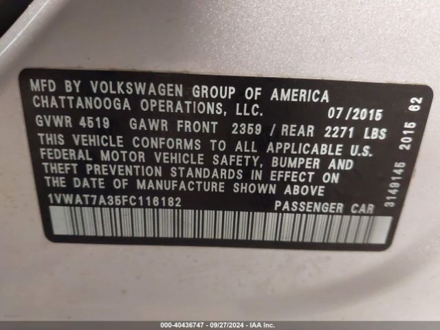 1VWAT7A35FC116182 Volkswagen Passat 1.8t Limited Edition