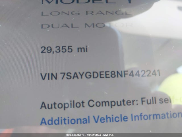2022 TESLA MODEL Y 7SAYGDEE8NF442241 Photo 8