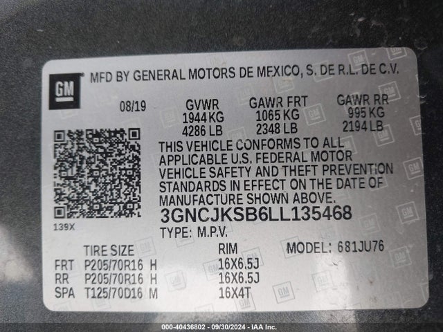 Chevrolet Trax Fwd Ls 2020 3GNCJKSB6LL135468 Image 9