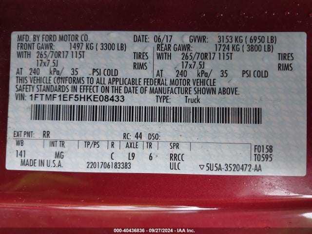 Ford F-150 Xlt 2017 1FTMF1EF5HKE08433 Image 9