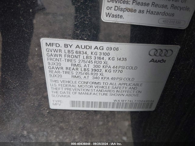 2007 AUDI Q7 WA1BY74L77D049594 Photo 8