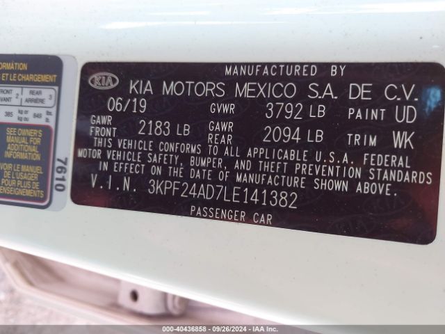 3KPF24AD7LE141382 KIA Forte Lxs