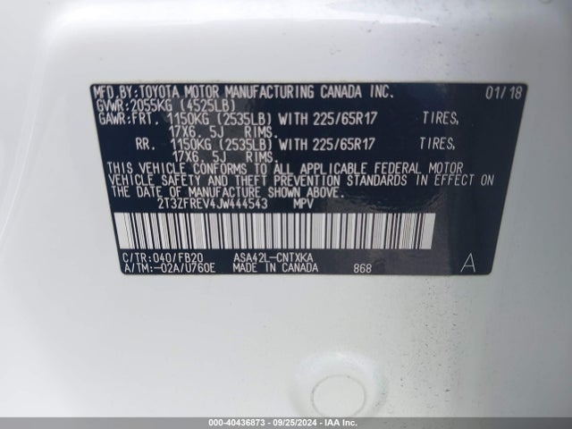 Toyota RAV4 LE 2018 2T3ZFREV4JW444543 Image 9