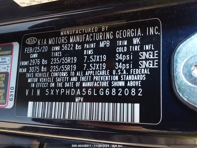 KIA Sorento 3.3l Ex 2020 5XYPHDA56LG682082 Image 9