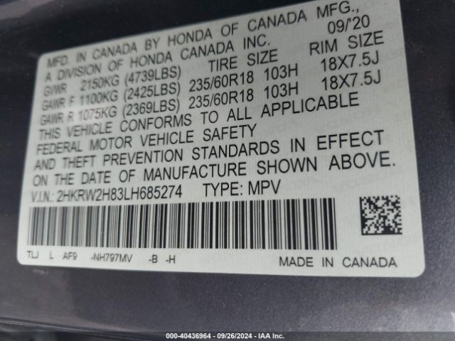 2HKRW2H83LH685274 Honda Cr-v Awd Ex-l