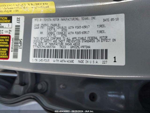 5TFAZ5CN4JX065764 Toyota Tacoma Trd Sport