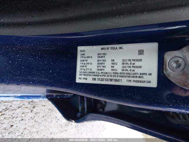 2022 TESLA MODEL 3 5YJ3E1EA7NF186411 Photo 8