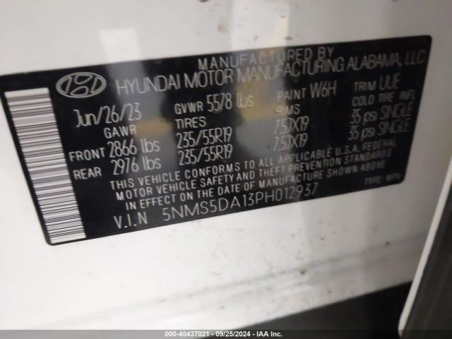 5NMS5DA13PH012937 Hyundai Santa Fe Hybrid Limited