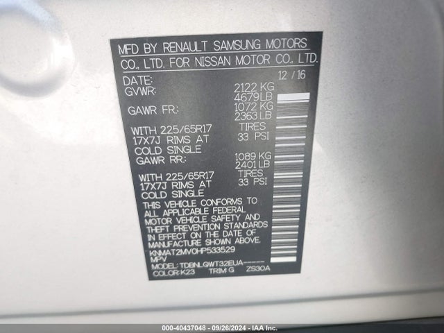 Nissan ROGUE SV 2017 KNMAT2MV0HP533529 Image 9