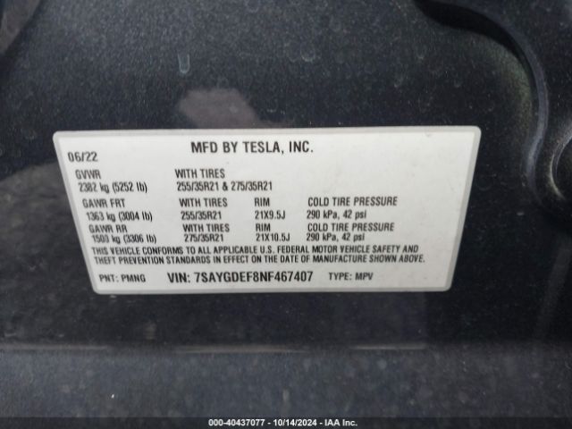 7SAYGDEF8NF467407 Tesla Model Y Performance Dual Motor All-wheel Drive