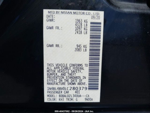 1N4BL4BV0LC280379 Nissan Altima S Fwd